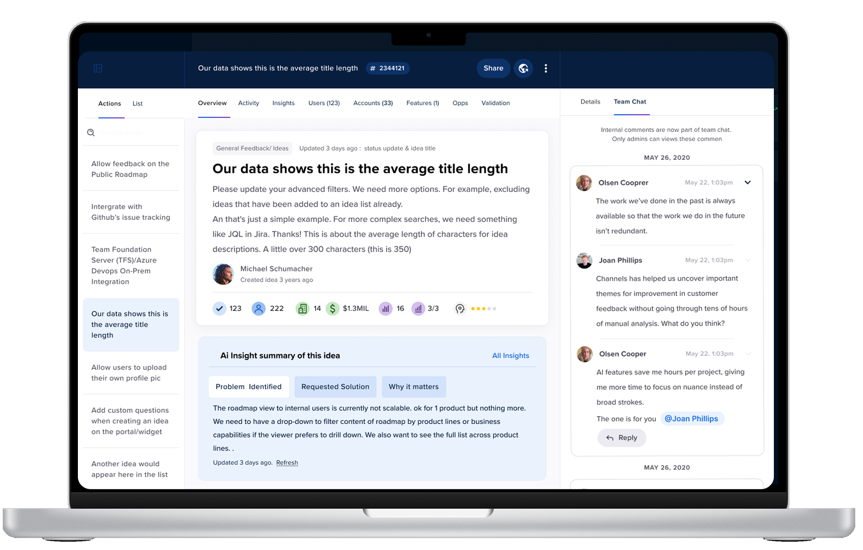 Redesigned idea detail sheet with AI Summary panel open