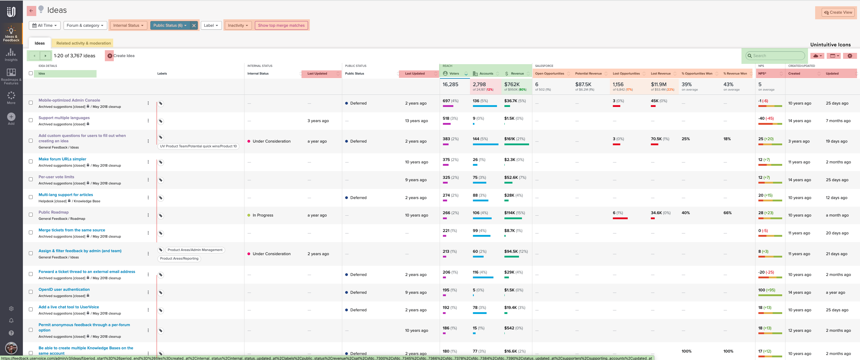 Admin Grid before redesign