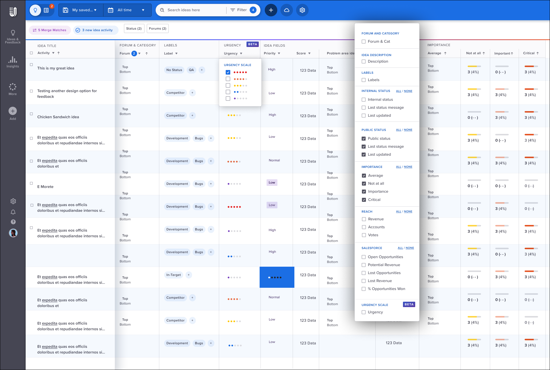 Column picker open with Custom Fields visible